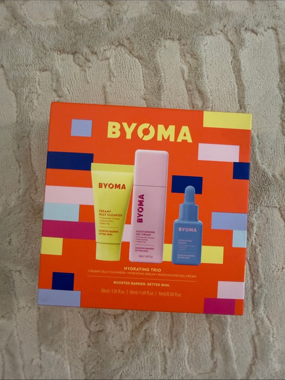 New BYOMA Hydrating Trio Skincare Set - Pink & Yellow & Blue Packaging